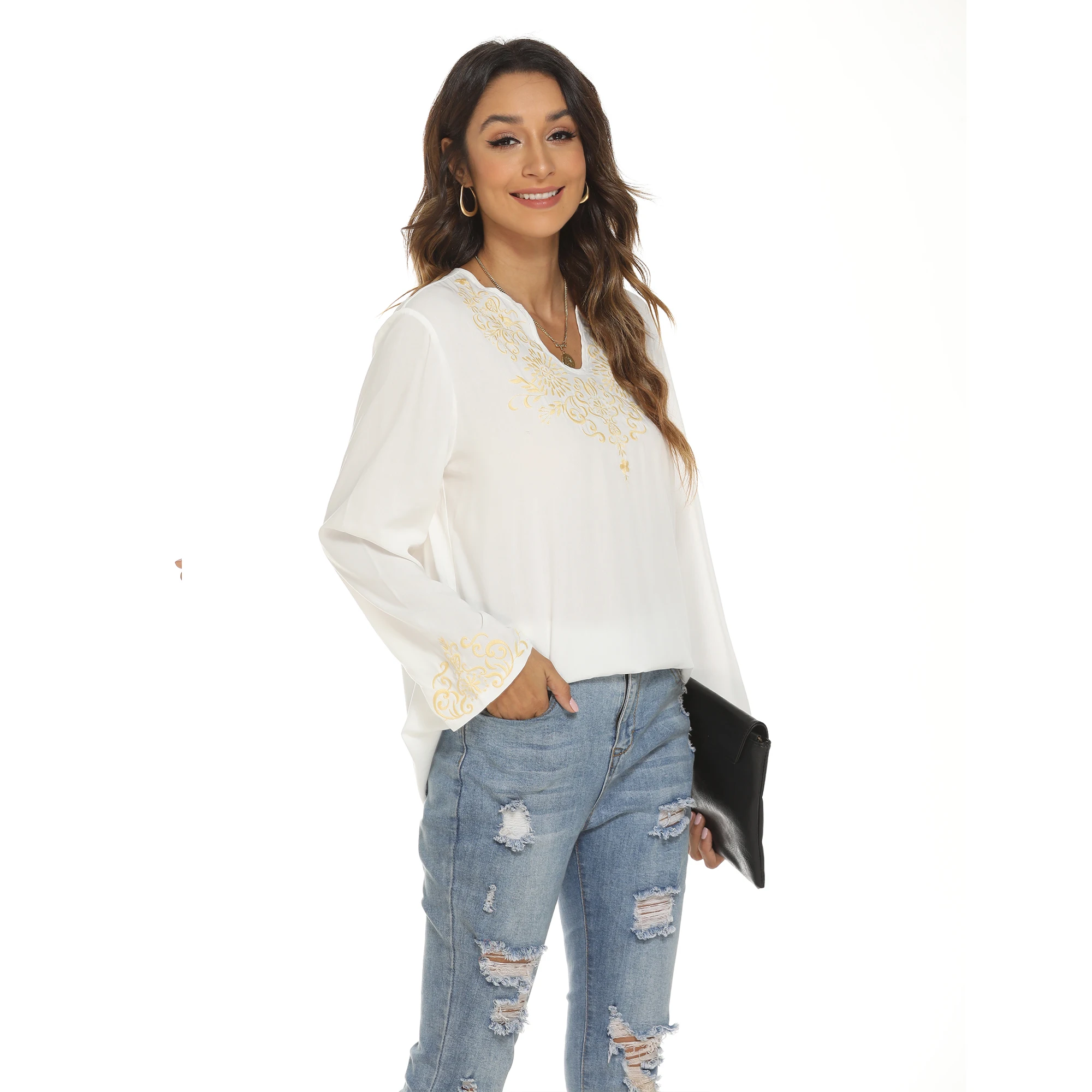 Женские вышитые топы Eaeovni богемная рубашка свободная туника летние женские