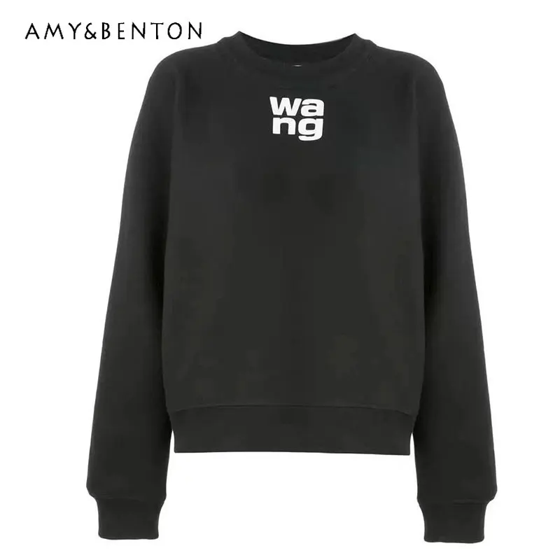 

All-matching Velvet Sweatpants Autumn and Winter Loose Round Neck Long Sleeve Hoodies Letter Print Sweatshirt for Women