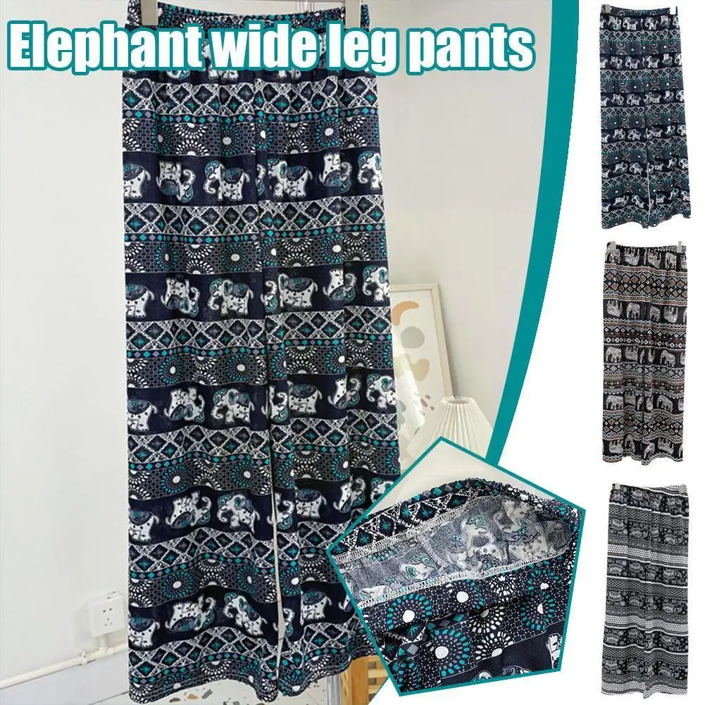Women Elephant Pants Wide Leg High Waisted Elephant Lounge Comfortable Beach Trousers Loose Leisure Pants Printed Yoga N0V6