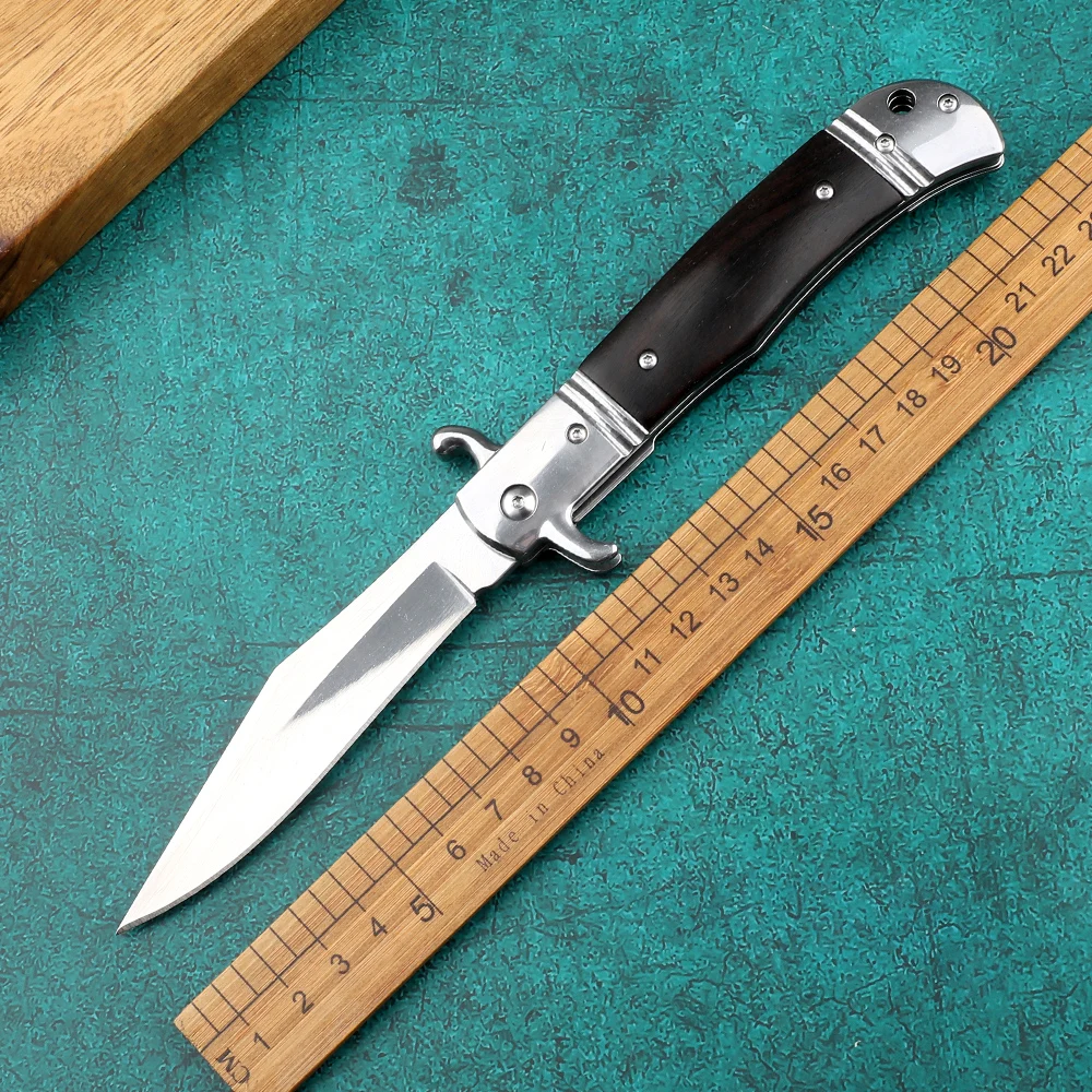 

440C Steel Folding Knife Wooden Handle Knife Outdoor Camping Hiking EDC Tool Fruit Knife