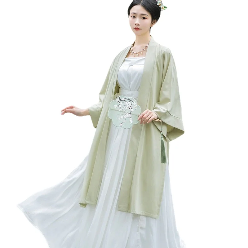 

Han Women's Dress, Song Women's Light Gauze Half Sleeve Double-breasted Gown, Summer Women