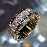 new luxury gold color women wedding ring full micro paved shiny cz stone eternity promise rings fashion engagement jewelry