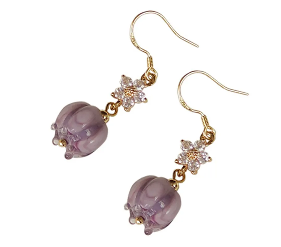 

Fashion Earrings for Womens Natural Straw Hook Beauty Style Purple Beaded Rhinestone Design Wedding Stainless Steel Jewelry Bead