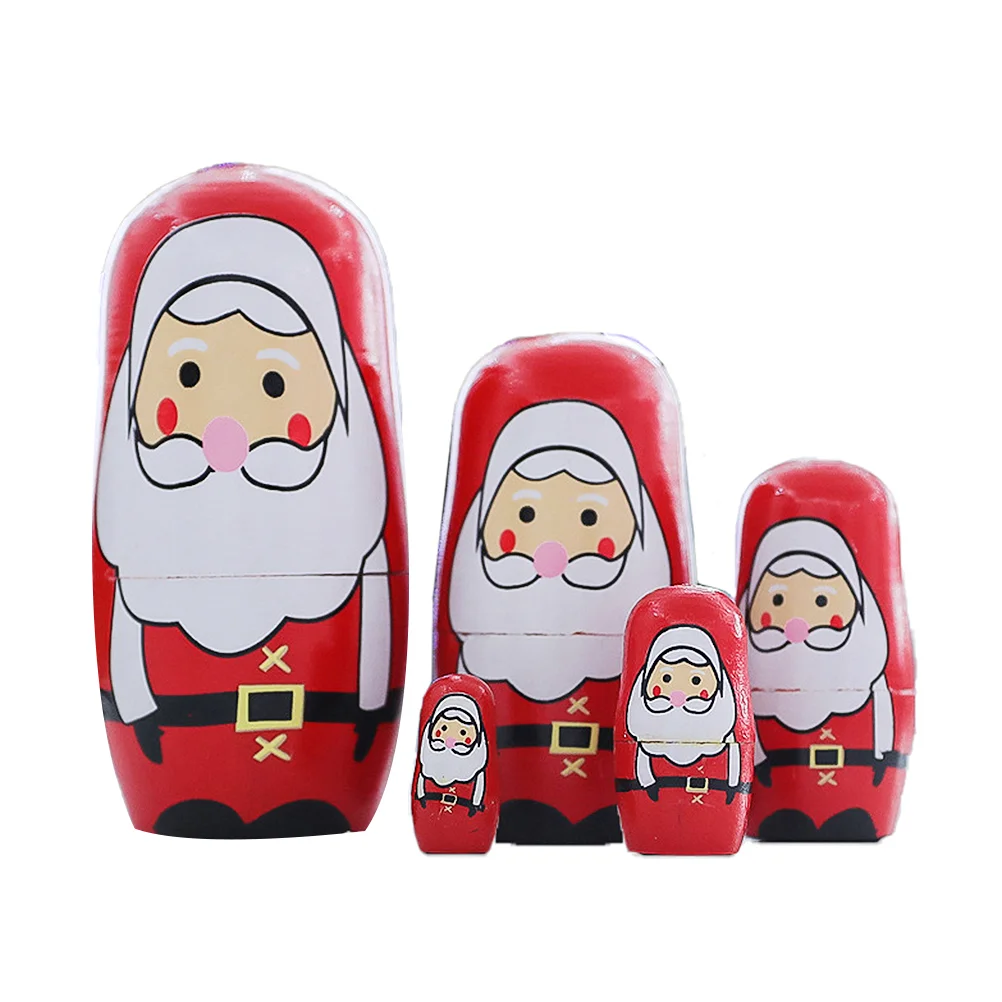 

1 Set Christmas Santa Nesting Dolls Wooden Santa Claus Russian Stacking Figure For Xmas Souvenir Wishing Gift Stocking Stuffer