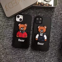 bear for iphone13 12 11 pro max cute cartoon soft case ix xr xsmax se 2020 7 8 plus embroidered leather card pocket phone case