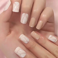 natural nude color press on nails marble white artificial false nails square short glossy pattern tips with glue sticker