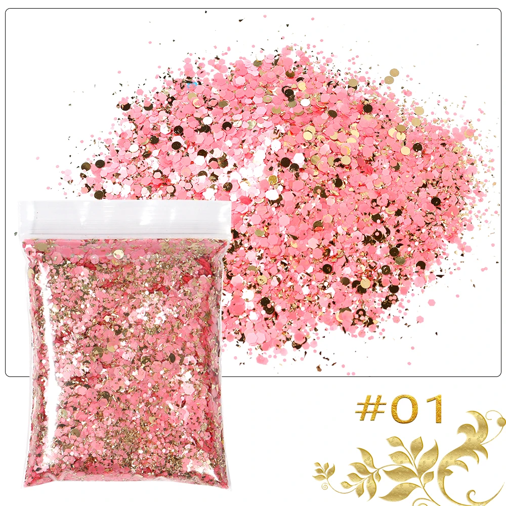 Смешанные золотые пастельные массивные блестящие голографические шестигранные