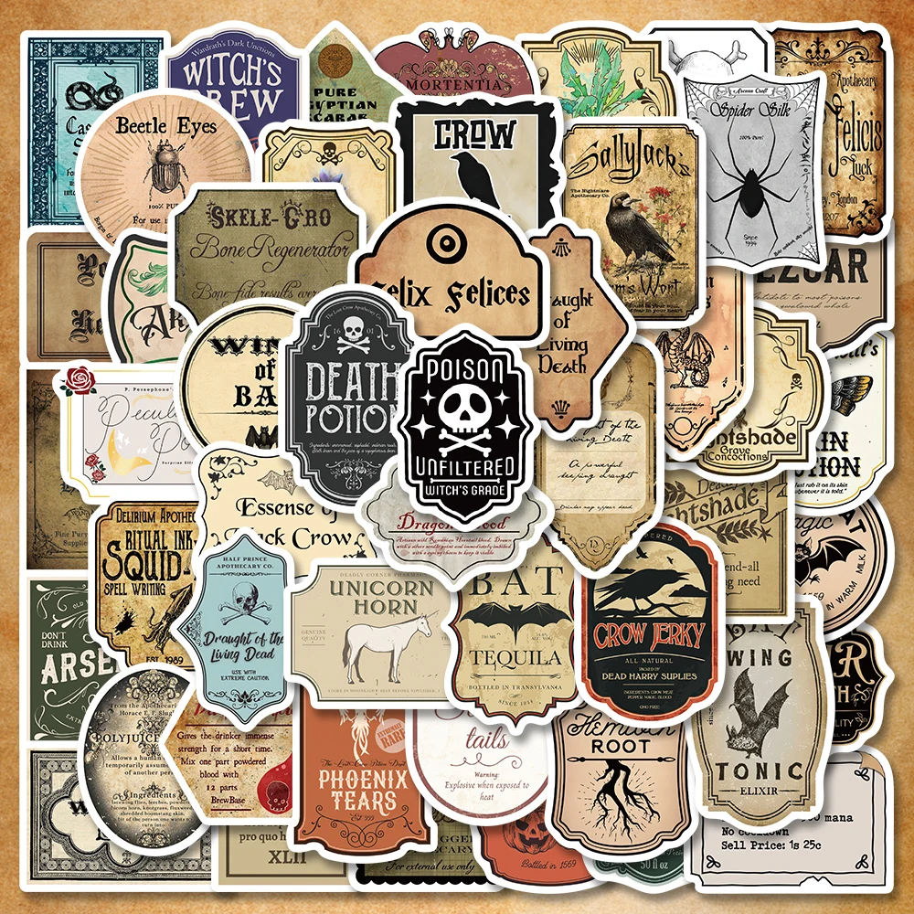 

10/50pcs Horror Retro Potion Label Goth Halloween Graffiti Cartoon Stickers Car Laptop Motorcycle Skateboard Decals Sticker Kids