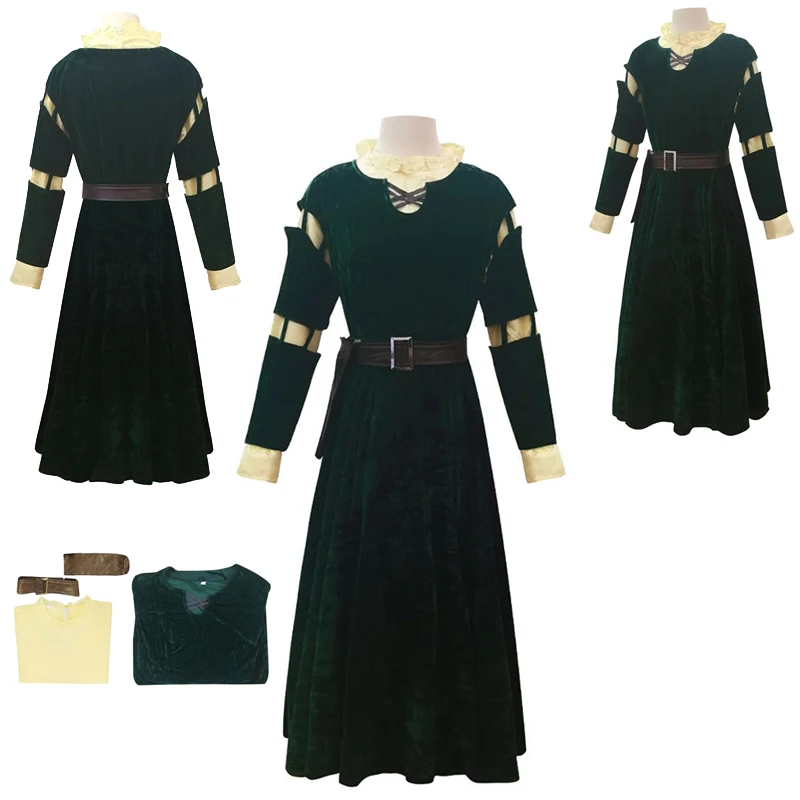 

Merida Cosplay Anime Costume Women Princess Dress Belt Girls Green Skirts Outfits Female Halloween Carnival Party Disguise Suit