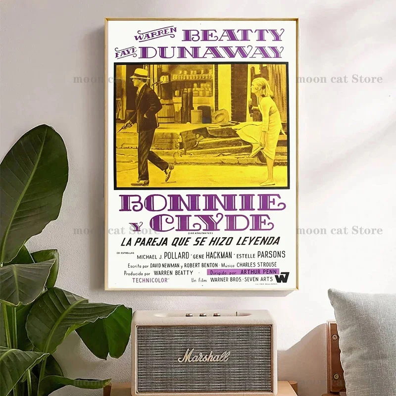 Винтажный Постер Фильма Бонни И Клайд 1967 Биографический Фильм Холст С Принтом