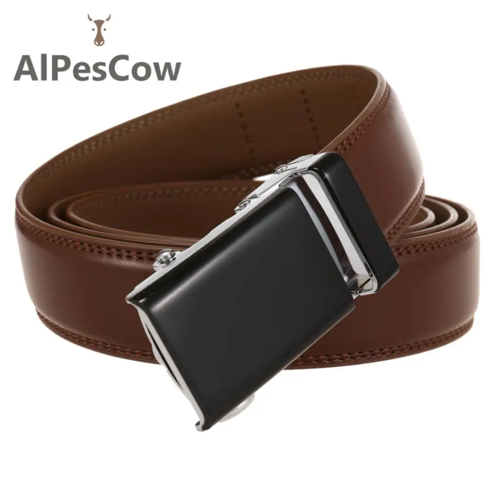 

Luxury 3.0cm Width Waistband 100% Alps Cowhide Ratchet Belt Automatic Buckle Genuine Leather Waist Strap for Men High Quality
