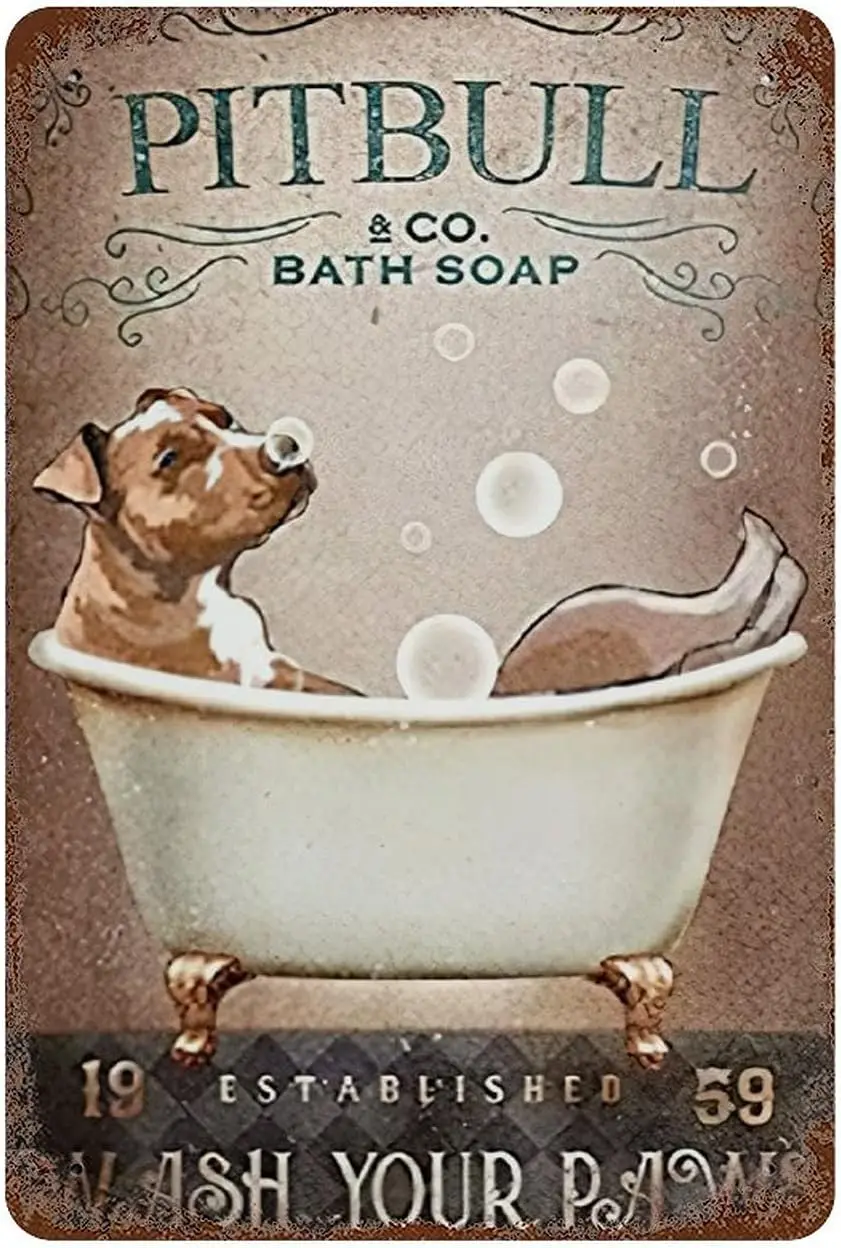Pitbull гидромассажная Ванна бульдог мыло мыть ваши лапы Забавный жестяной знак