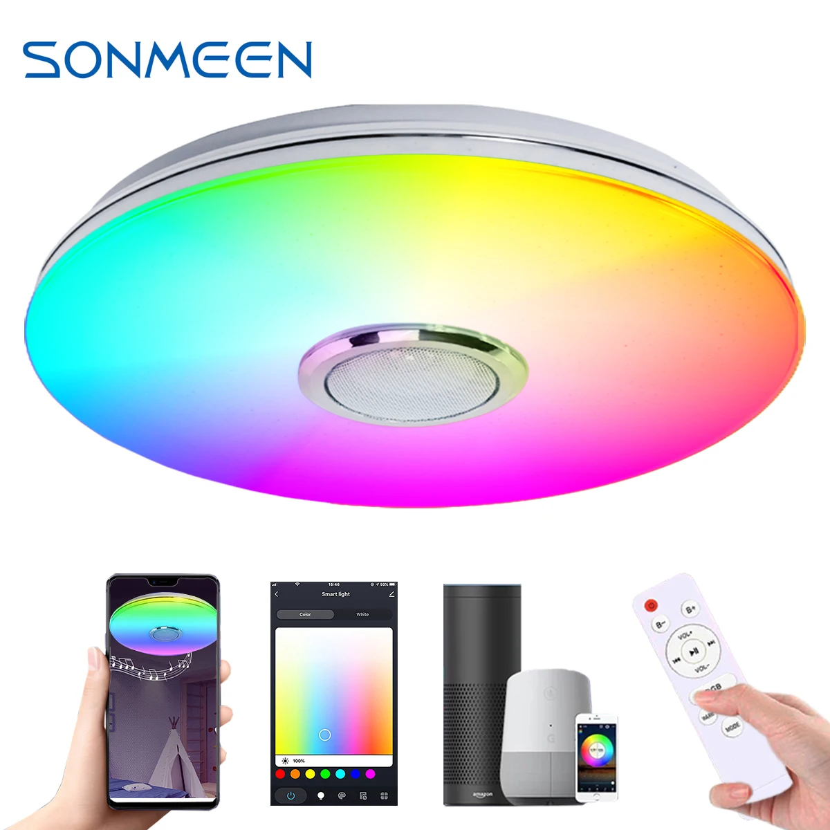 

Светодиодный потолочный светильник SONMEEN в скандинавском стиле, современная лампа с регулируемой яркостью и Bluetooth динамиком, для гостиной, ...