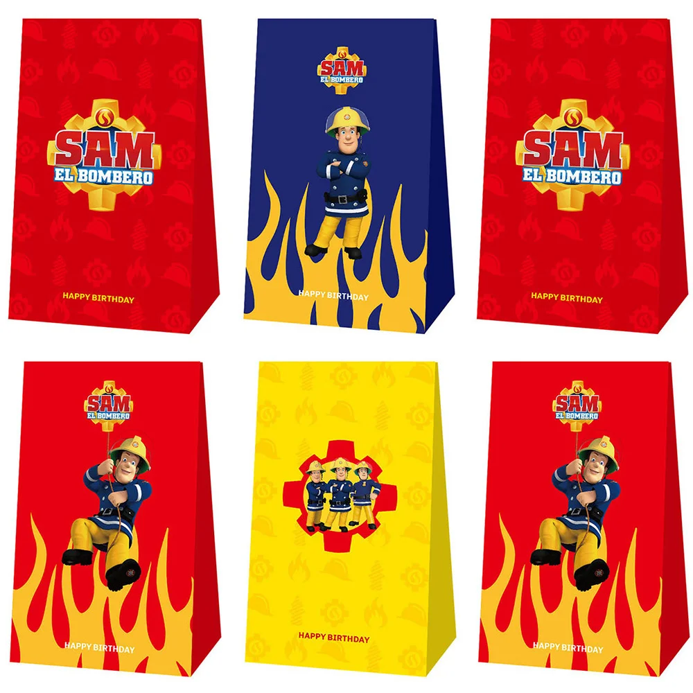 

24pcs Fireman Sam Birthday Favors Gift Paper Bags Fire Truck Theme Party Supplies Firefighter Treat School Candy Goody Bag Decor