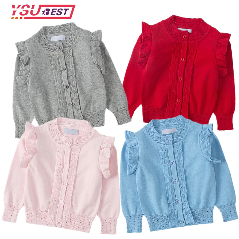 

Детский вязаный кардиган с оборками, на возраст 1-6 лет