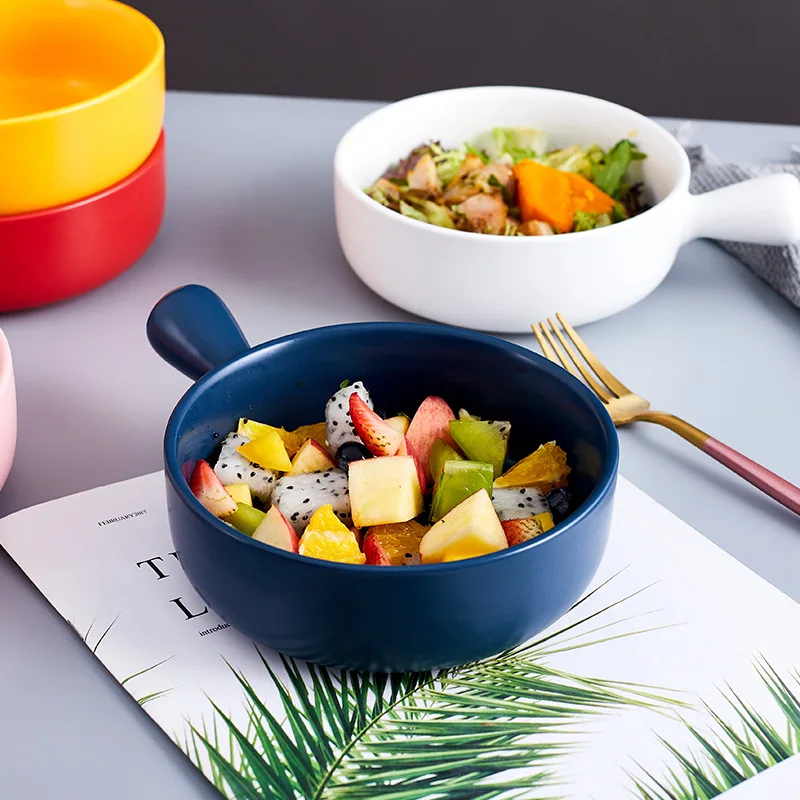 

Креативная керамическая посуда, тарелка для выпечки с одной ручкой, миска для риса, бытовое блюдо, тарелка для завтрака, сетчатая красная та...