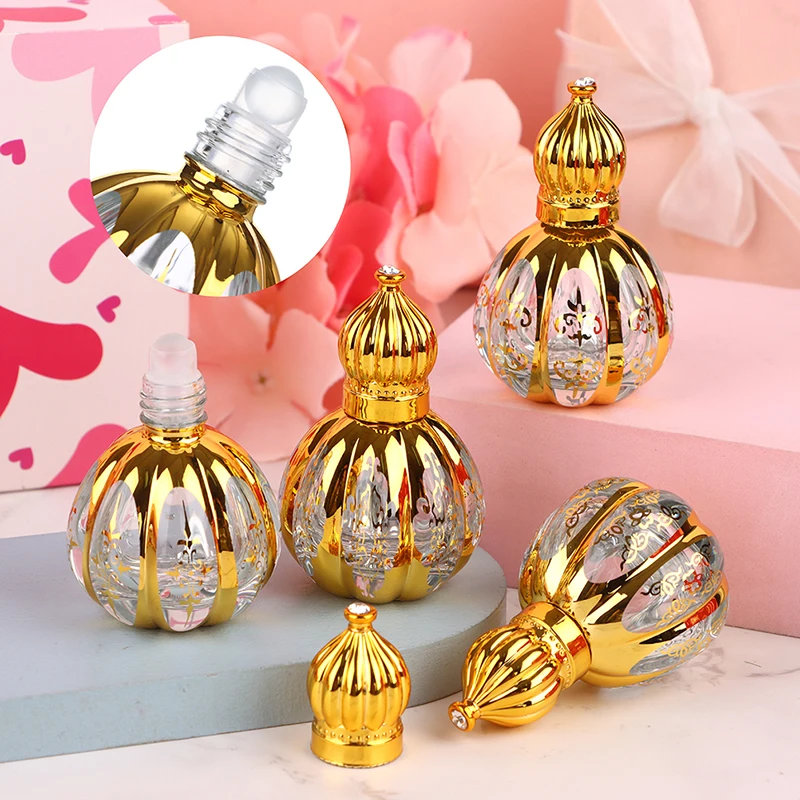 

15ml Essential Oil Roller Bottle Gold Crown Shape Perfume Bottling Portable Travel Electroplated Carve Glass Luxury Empty Bottle