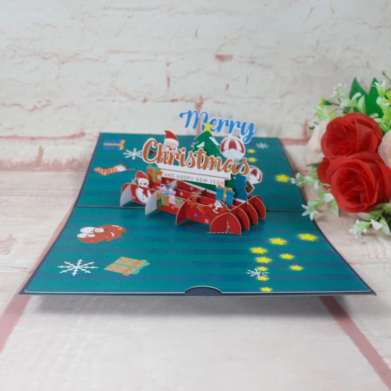 

3D Ручная работа цветная печать Счастливого Рождества подарок Санта-Клаус Бумажные приглашения открытки с новым годом креативный подарок