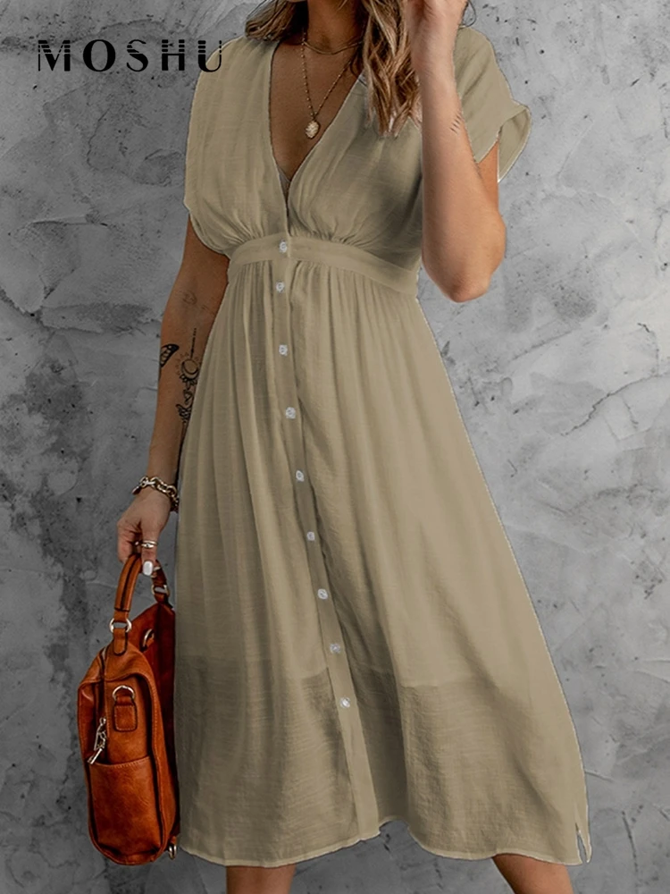 Платье женское на пуговицах повседневный длинный пляжный сарафан без рукавов