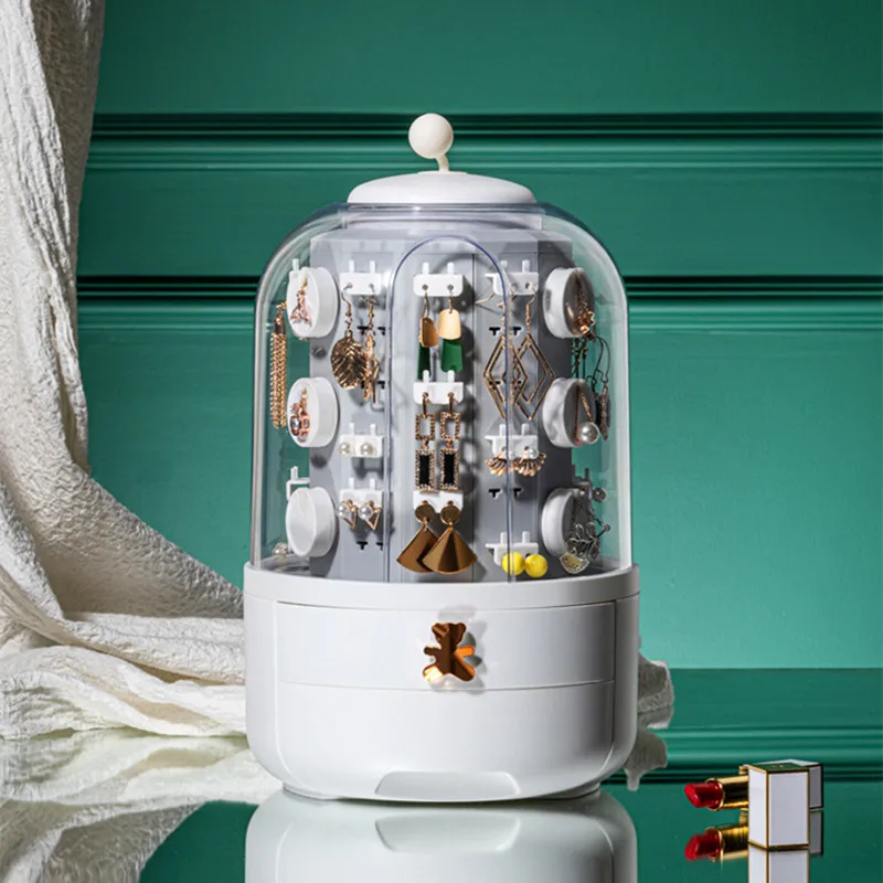 

Jewelry Holder Cosmetic 360 Rotating Storage Box Makeup Organizer Container Earring Necklace Bathroom Desktop Organizer Rack