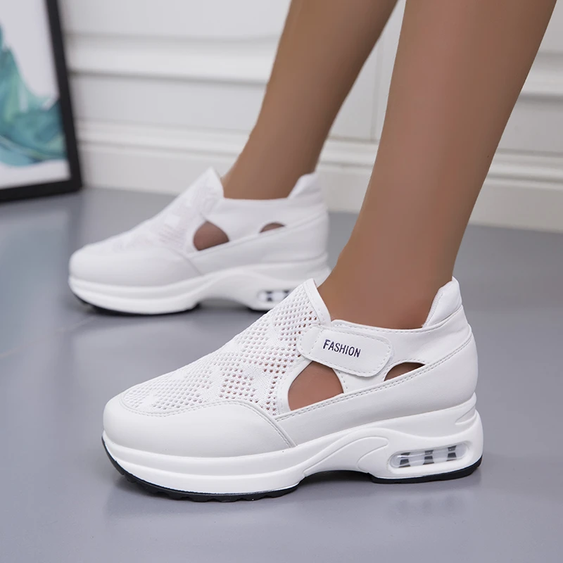 

2023 Women Fashion Vulcanized Sneakers Platform Solid Color Flats Ladies Shoes Casual Breathable Wedges Ladies Walking Sneakers