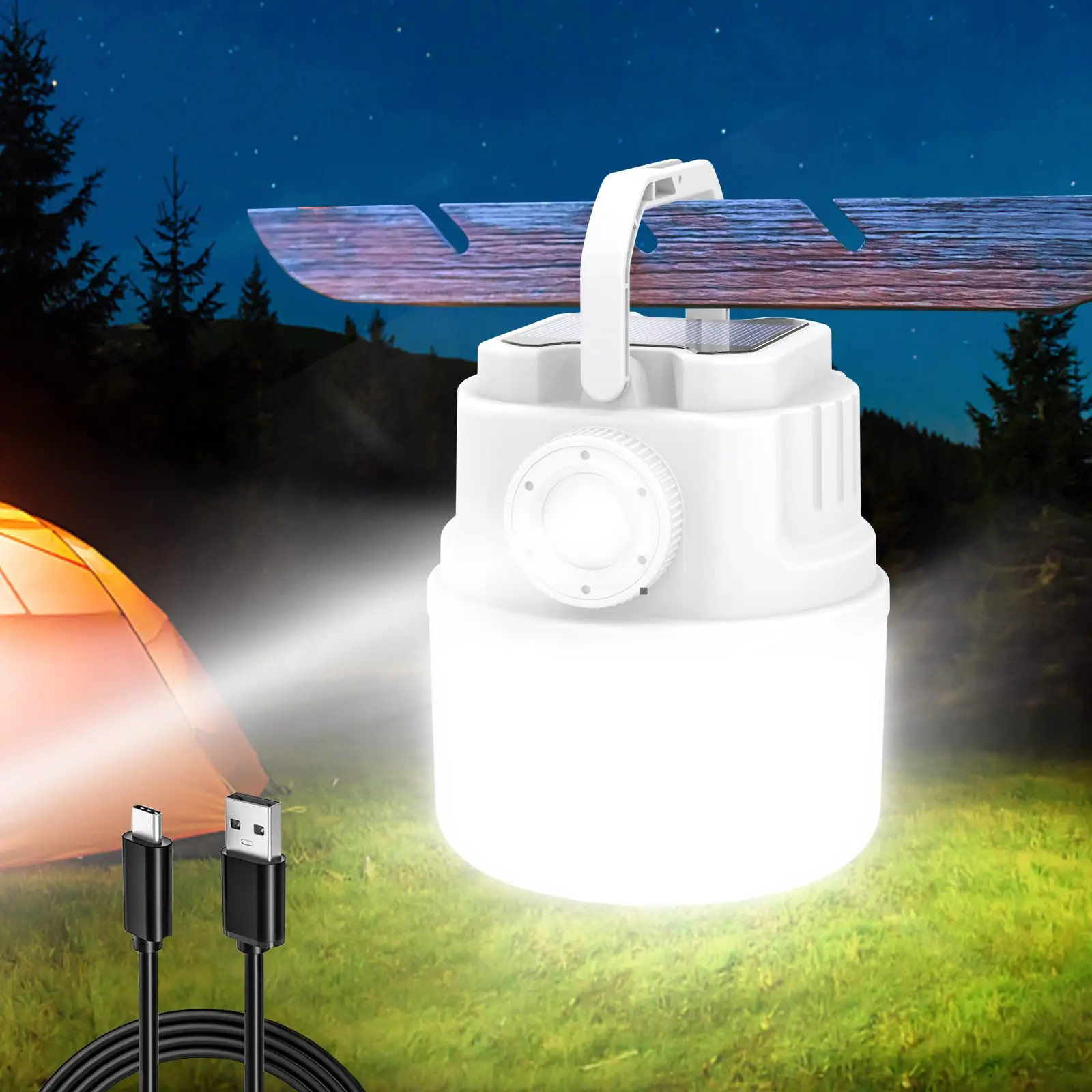 Camping Lantern 48 Hours Running Rechargeable Zoom Led Lantern for Power Outages 5000mah Solar Flashlight Recharge Light Camping