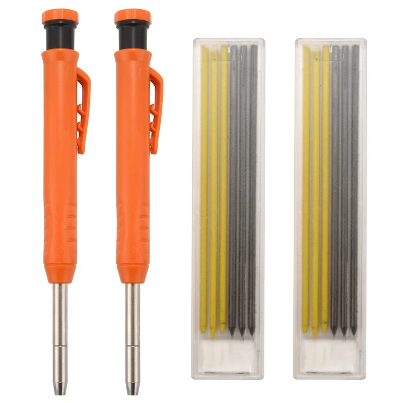 

2Pcs Carpenter Mechanical Pencils Solid Carpentry Automatic Pencils Set 12Pcs Pencil Leads For Drawing Making Scribering