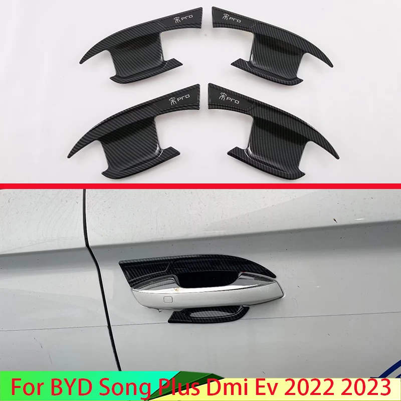 

For BYD Song Plus Dmi Ev 2022 2023 Carbon Fiber Style Door Handle Bowl Cover Cup Cavity Trim Insert Catch Molding Garnish
