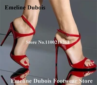 red black patent leather sandals emeline dubois open toe straps cross stiletto heel party dress shoes big size club heels