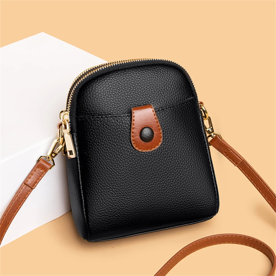 Двухслойная сумка для телефона из натуральной кожи женская высокого качества