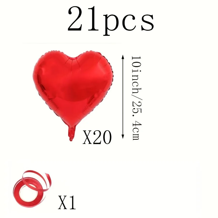 

21 шт. Красных фольгированных шаров в форме сердца 10 дюймов