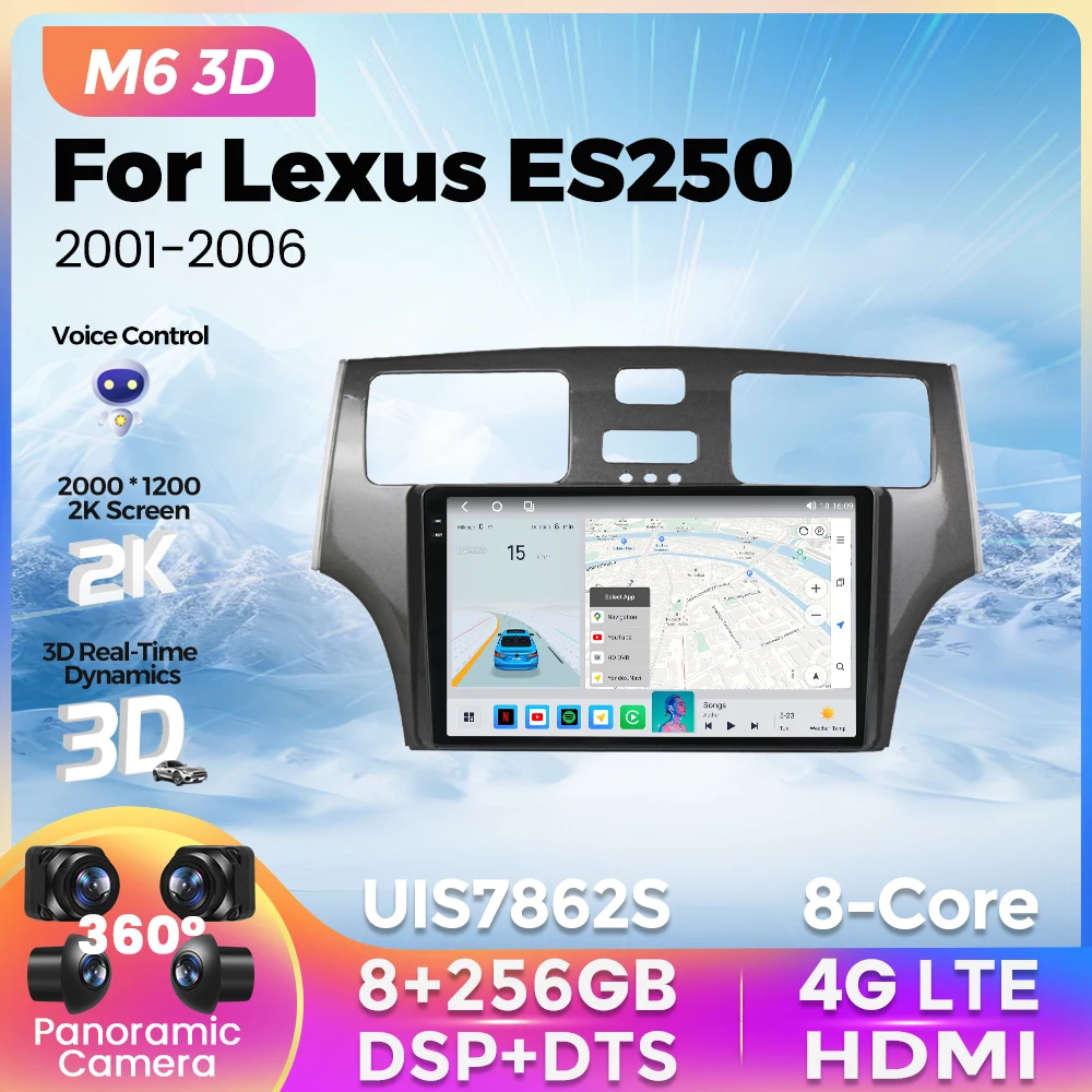 

M6 Pro 3D UIS7862S Автомагнитола 2Din 8G+256G Для Лексус ES300 ES330 XV30 ES250 2001-2006 Android 12 Навигация GPS Мультимедиа Видеоплеер