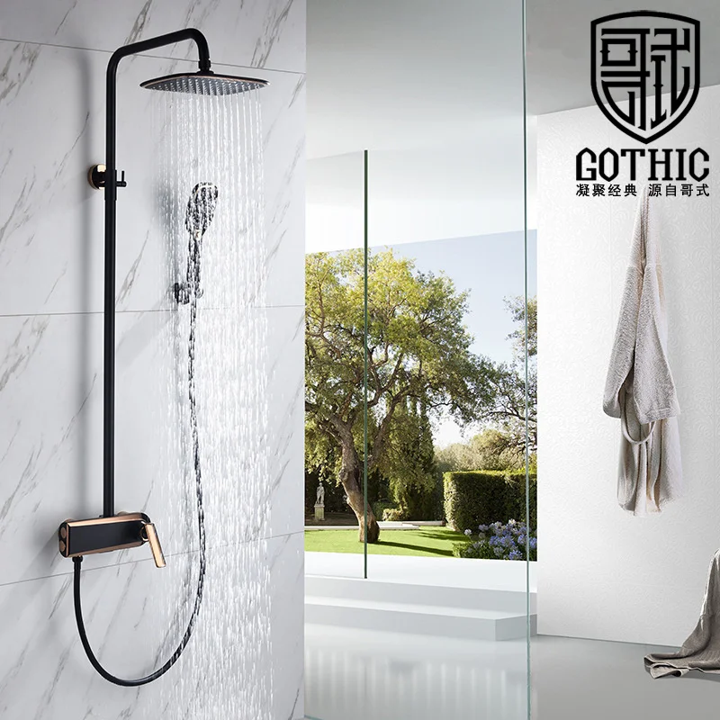 

Смеситель для ванной комнаты, латунный настенный смеситель для горячей и холодной воды, Душевая система, белая и черная насадка для душа, мн...