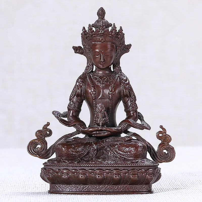 

7cm Retro Color Mini Copper Longevity Statue Buddha Handle Pocket Retro Carving Tranic Decorate Bodhisattva Figurine