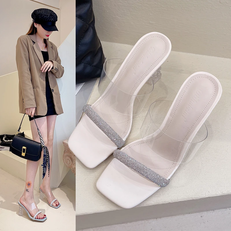 

Rhine-Diamond PVC Transparent Crystal With Sandals 2023 Summer Net Red Fashion Flip-Flops With Sexy Women