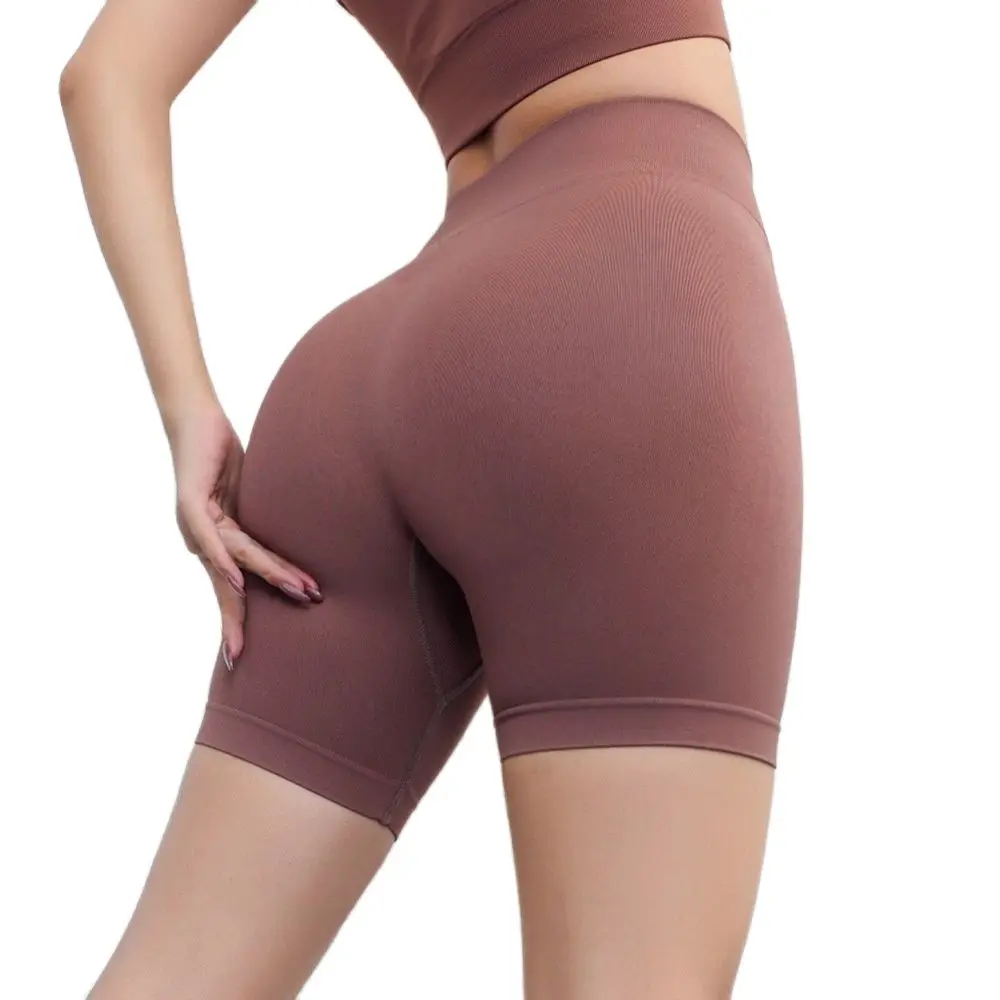 

MYS Gym Shorts Hip Lifting High Waist Running Biker Shorts Elastic Tummy Control Athletic Active Exercise Nylon Yoga bottoms