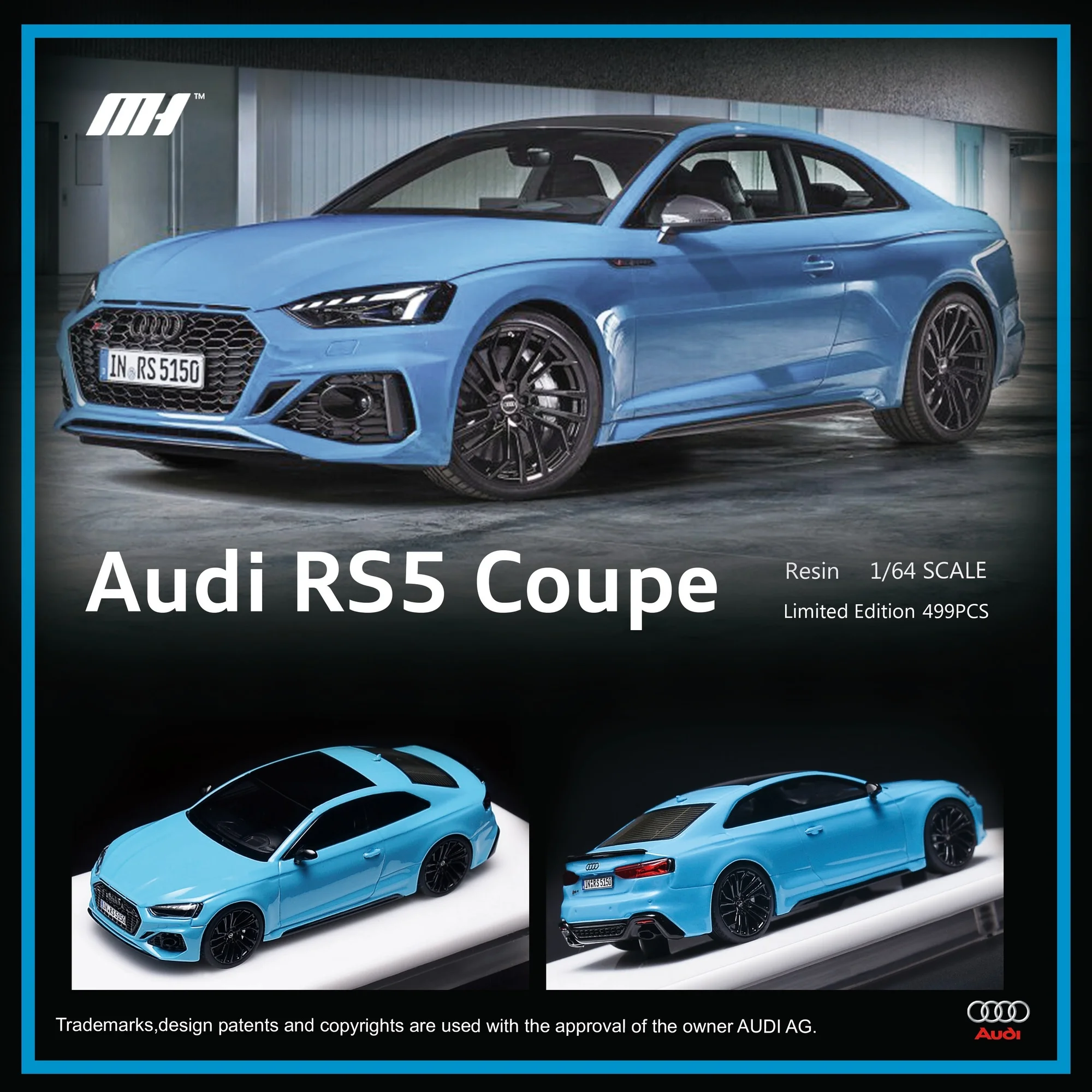 

MH 1:64 High Performance RS5 Coupe Resin Limited Edition Abu Dhabi Blue Diorama Car Model Collection Miniature Carros Toys