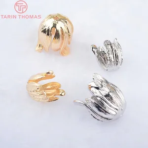 (3700)6 шт латунные позолоченные крышки с цветами 24 К, бахрома, шляпы, Ювелирная фурнитура сделай сам для сережек