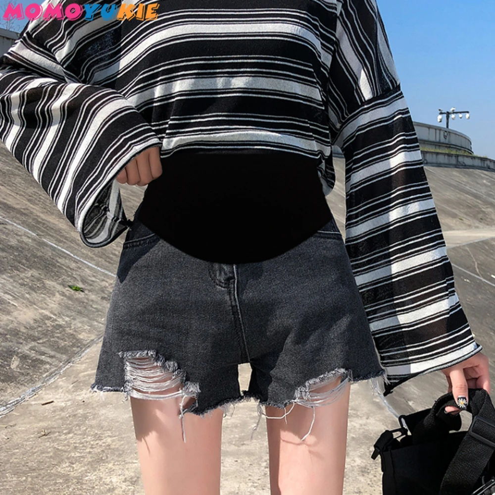 maternity Clothes for pregnant women rippe denim shorts summer pregnancy pants woman  women's clothing 2022 jeans grossesse