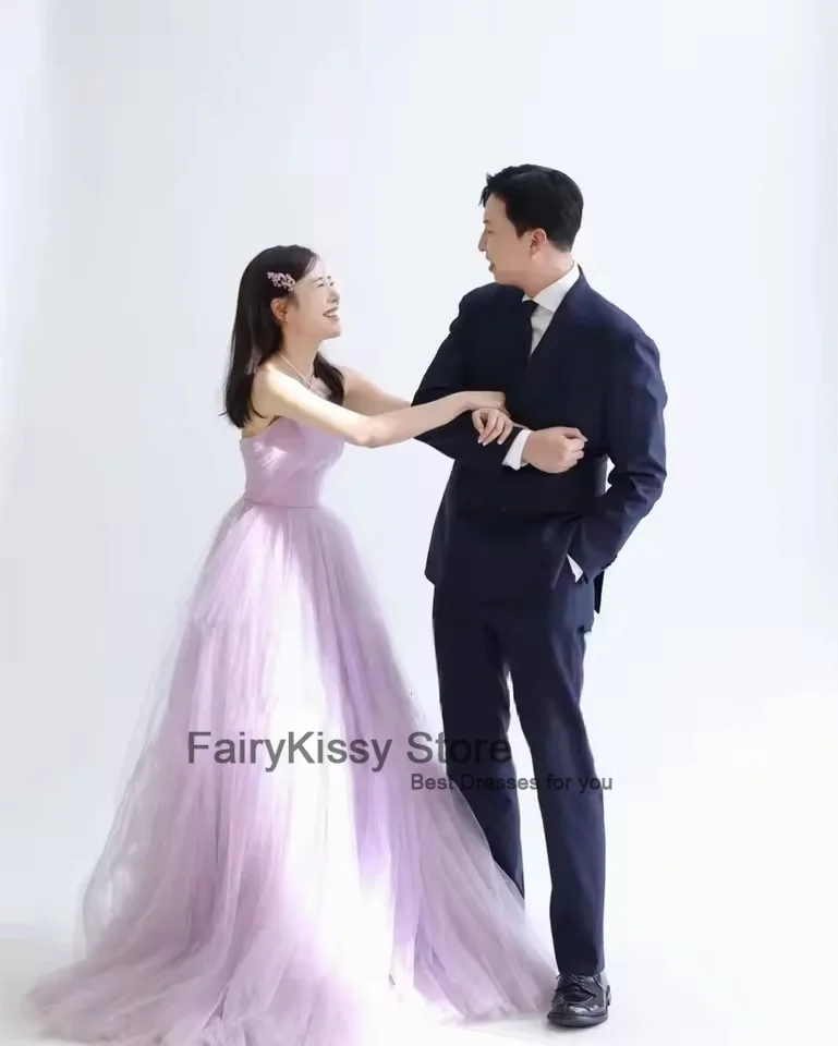 Фото FairyKissy Fairy Baby Фиолетовые свадебные платья трапециевидной формы с лямкой на шее длиной до пола, платье для выпускного вечера с оборками, корейские элегантные вечерние платья для фотосессии №4