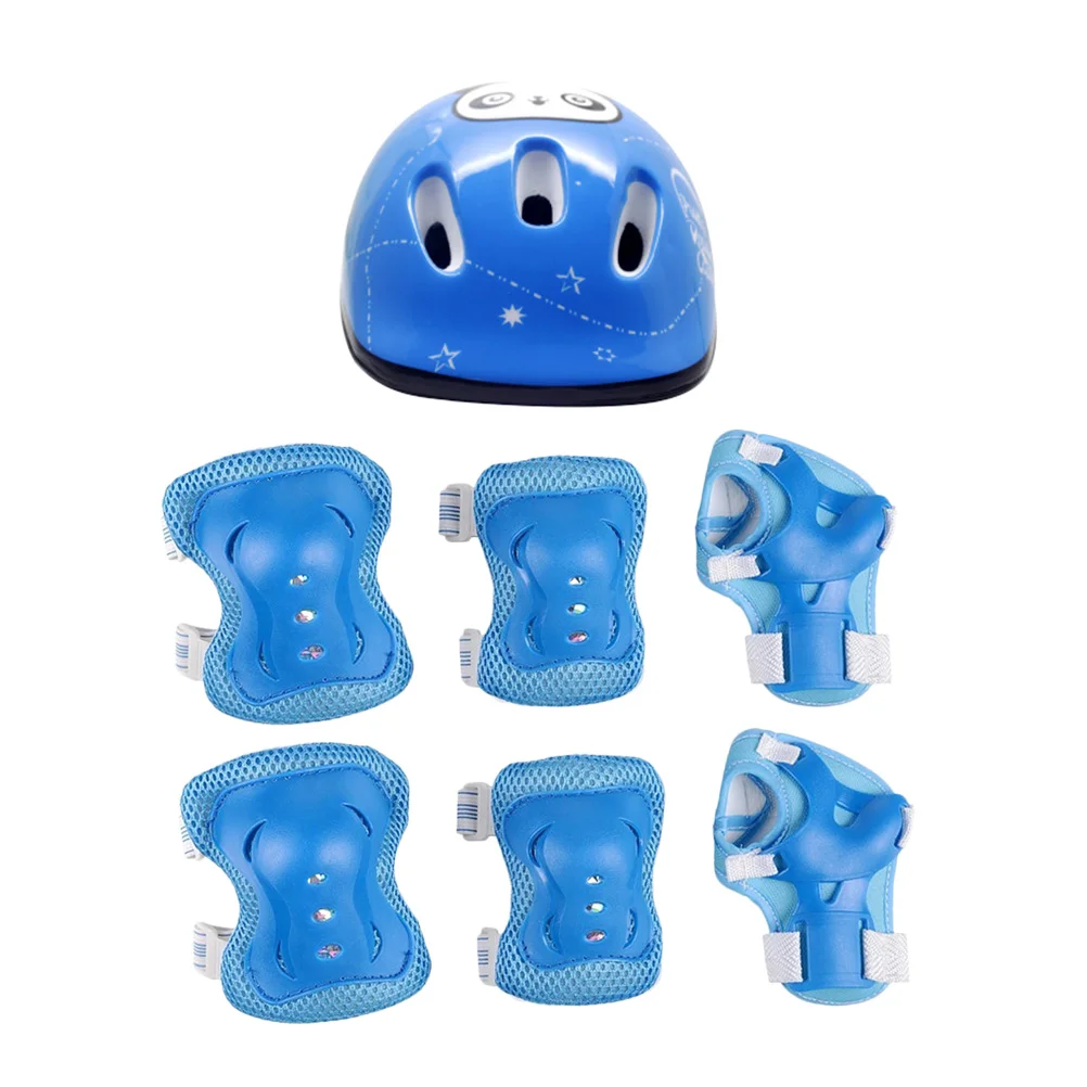 

7pcs Kids Sports Protective Gear Helmet Knee Protector Elbow Pads Wrist Guards for Roller Skating (Blue)
