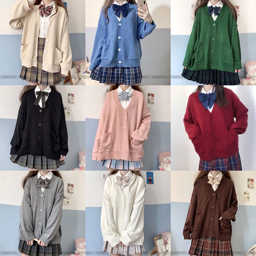 

Японский Школьный свитер, Весна-Осень 100%, Хлопковый вязаный свитер с V-образным вырезом, униформа JK, разноцветный кардиган для студенток, кос...