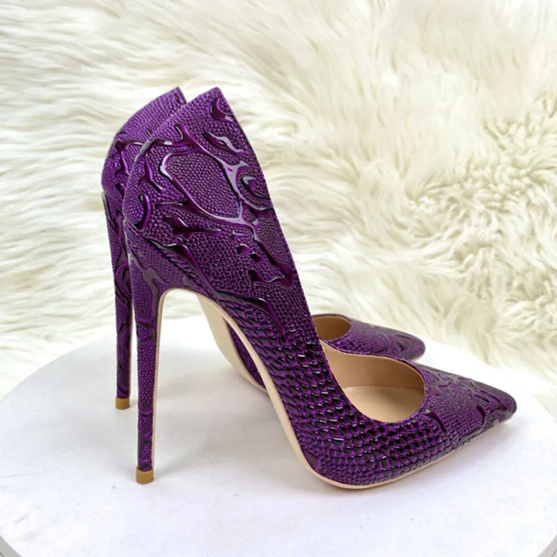 

Туфли женские на высоком каблуке, Роскошные туфли фиолетового цвета, с острым носком, без застежки, всесезонные, с змеиным принтом, с закрытым носком