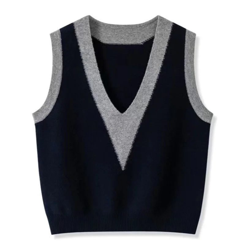 Осень-зима новый пуловер вязаный жилет женский повседневный свитер без рукавов с