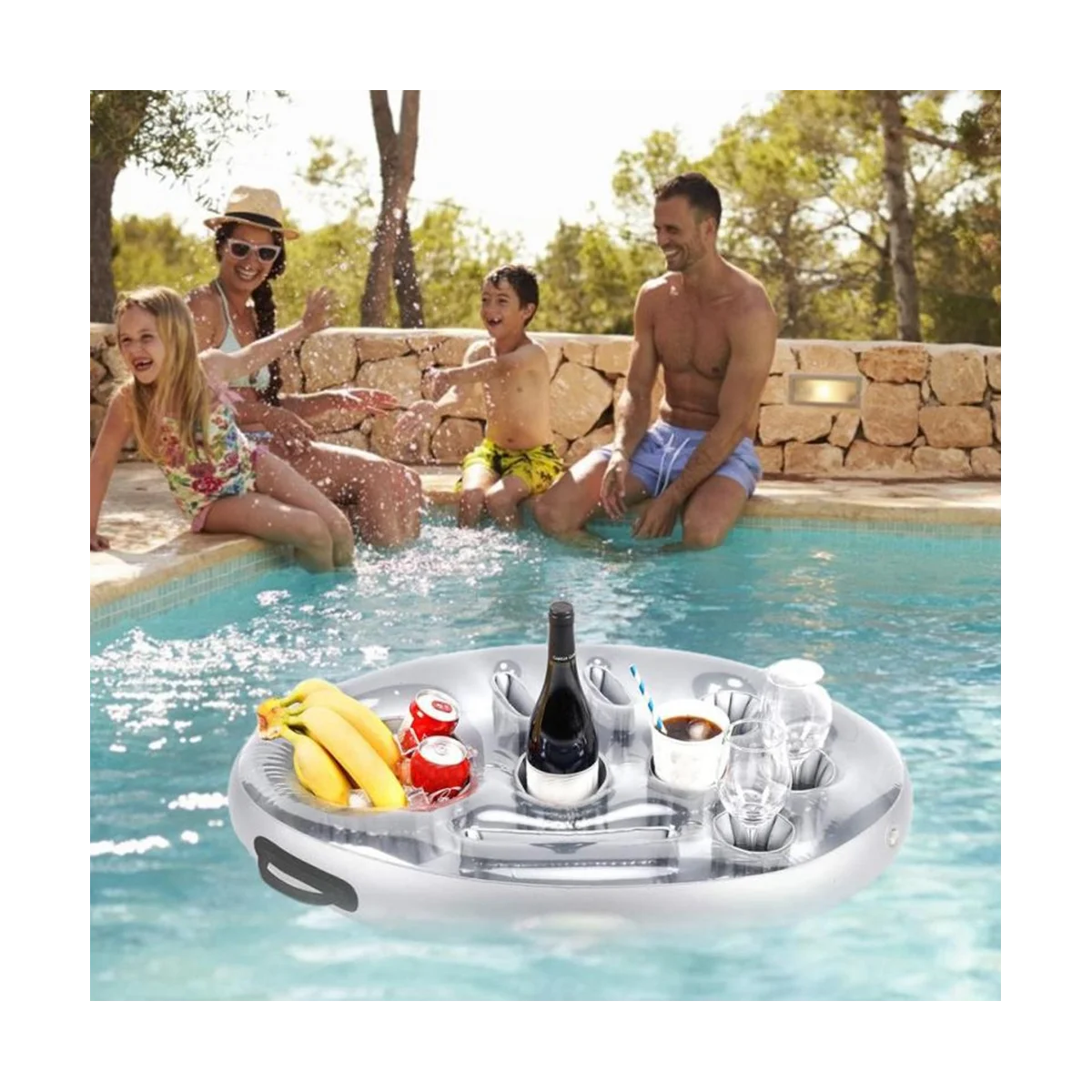 

Inflatable Floating Row Swimming Pool Float Food Beer Tray Pool Air Mattress Water Food Drink Holder Summer Party Ring