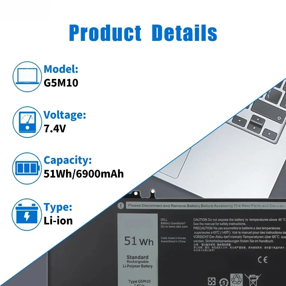 Фото Аккумулятор для ноутбуков Dell Latitude 3150, 3160, E5250, E5450, E5550 (51Wh G5M10, 38Wh RYXXH, 9P4D2, 8V5GX, R9XM9) №4
