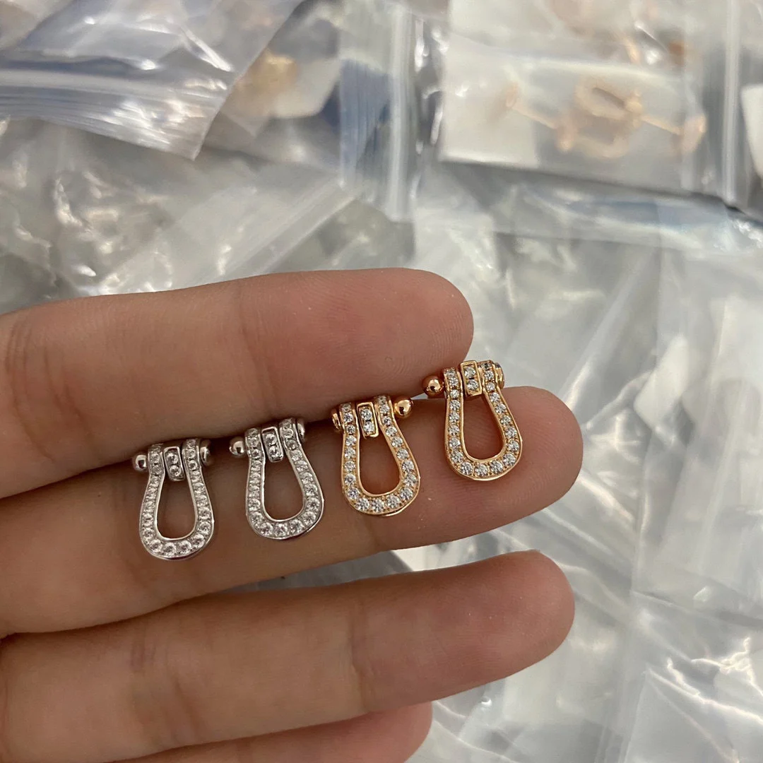 

925 Sterling Silver Horseshoe Button Earrings Cute Fashion Famous Brand For Mother Women Fine Jewelry Wholesale