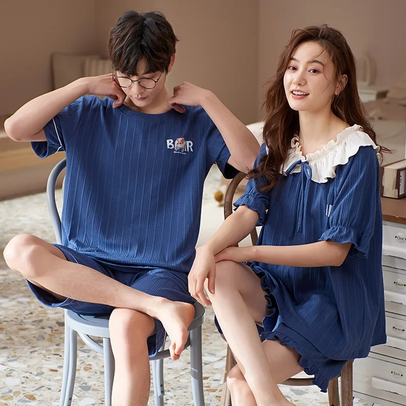 Pajamas for Women and Men Cotton Summer Thin Short-sleeved Round Neck Cartoon Skin-friendly Short Pants  Sexy Nightwear Pj Sets