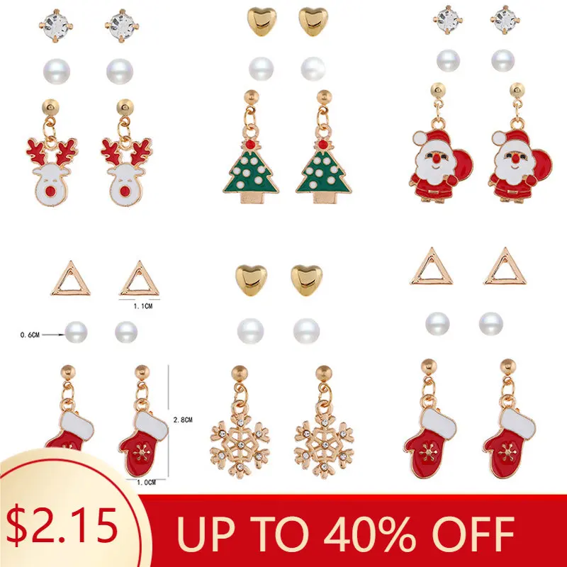 

Fashion Christmas Ornaments Stud Earrings for Women Santa Claus Snowman Elk Christmas Tree Asymmetry Earring New Year Jewelry