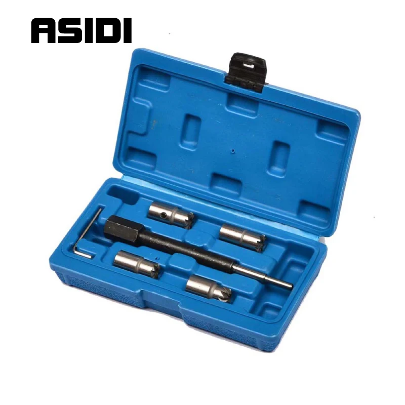 ASIDI 5PCS Diesel Injector Seat Cutter Remover Removal Tool Kit For Delphi Bosch BMW Merc CRD PSA Ford Fiat Peugeot